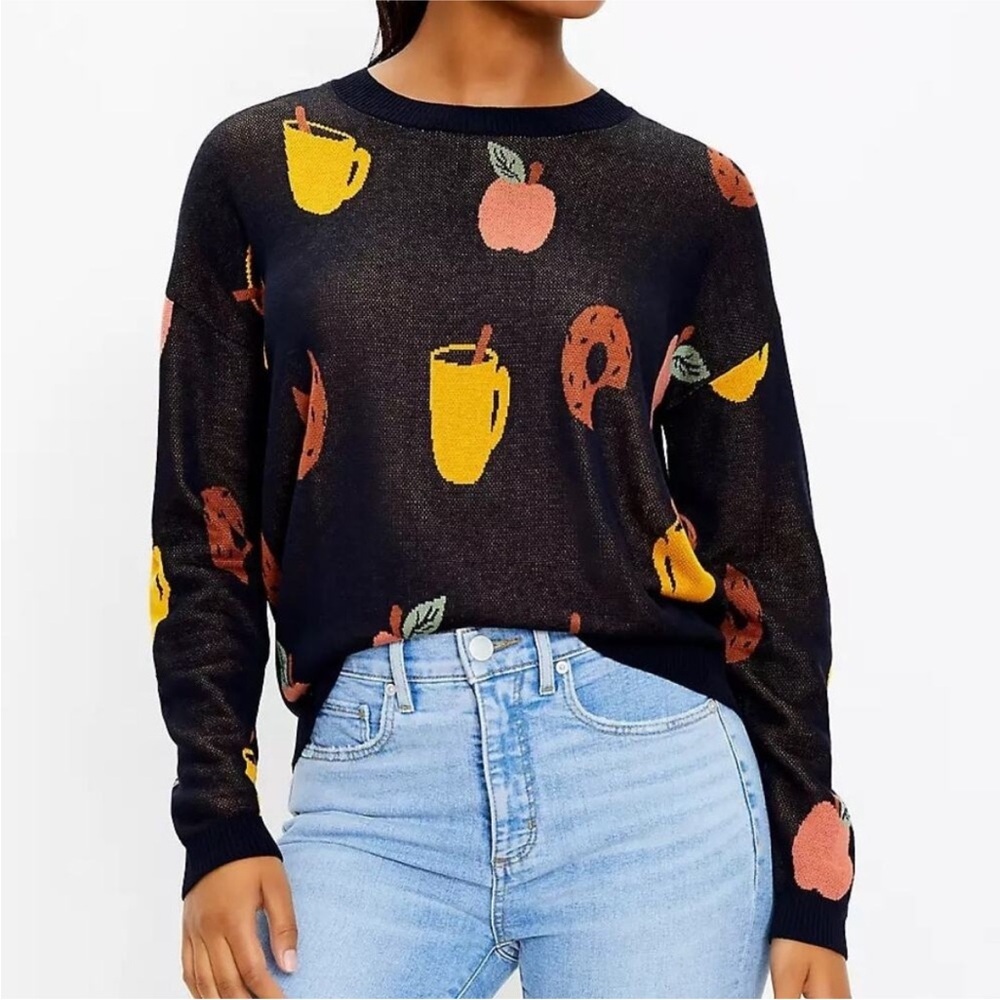 LOFT Apple Cider Donut Novelty Fall Knit Pullover Teacher Sweater Size Small